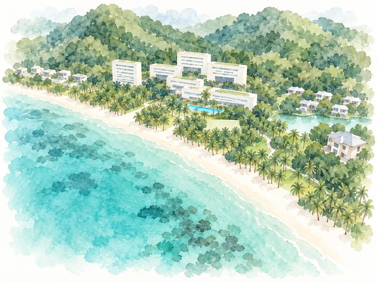 三亚太阳湾柏悦酒店与海滩水彩画
